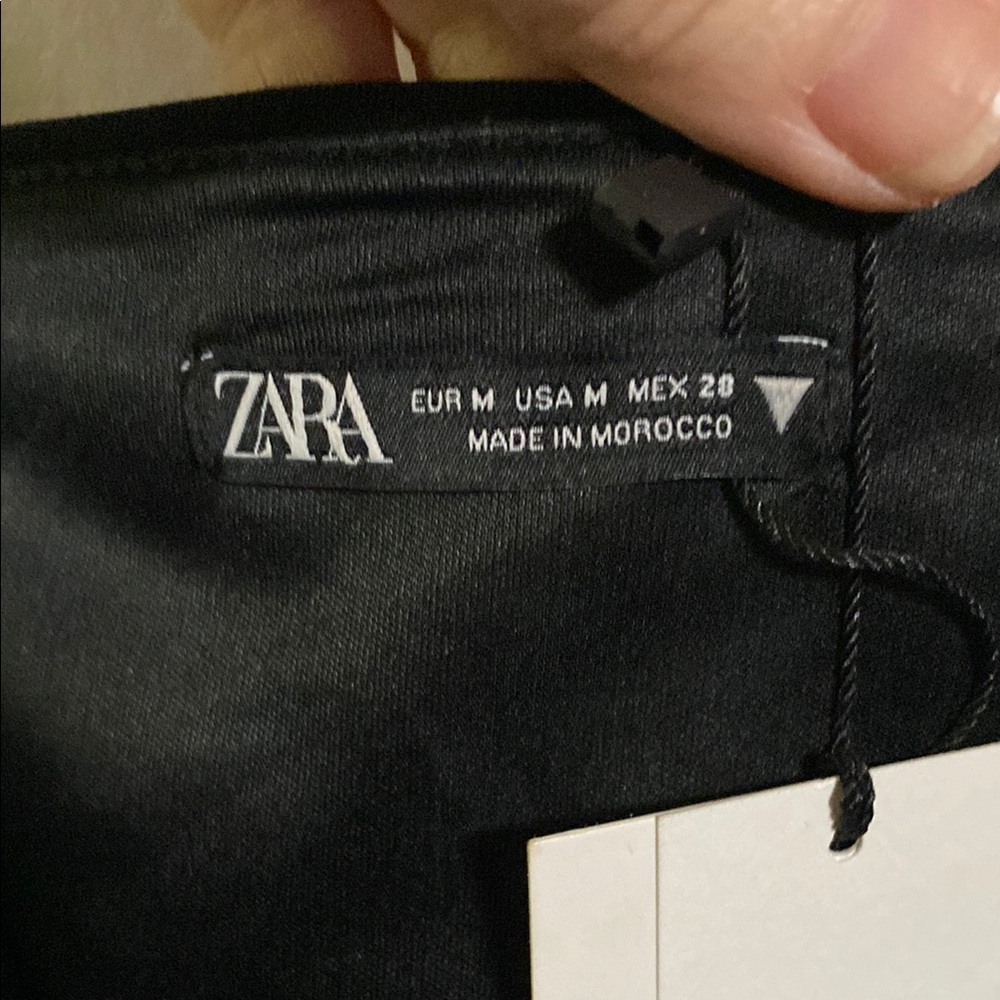 Zara Black Ruched Bustier Crop Top Spaghetti Straps Zipper Side - Picture 3 of 10